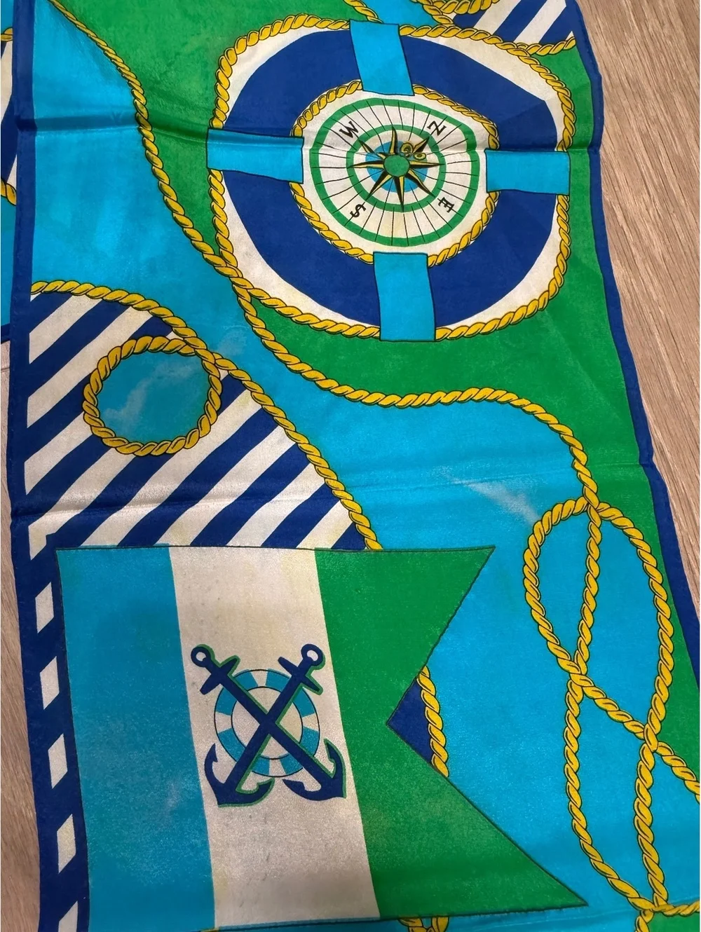 Vintage Adrienne Vittadini Nautical Print Scarf with Compass and Flags